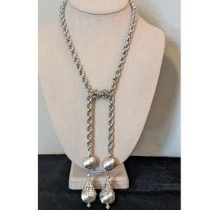 Rare Find! Monet 1961 Signed Monet Book Piece Rhodium Plated Lariat Necklace